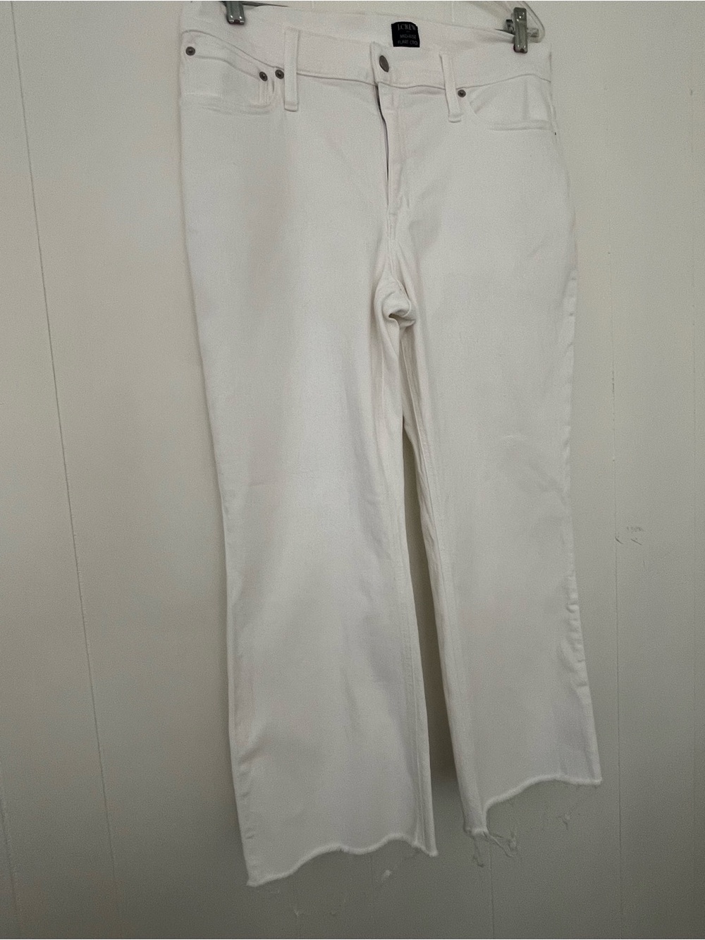 J. Crew Mid-Rise Flare Crop White Denim Jeans with Raw Hem Size 33 - Picture 5 of 10